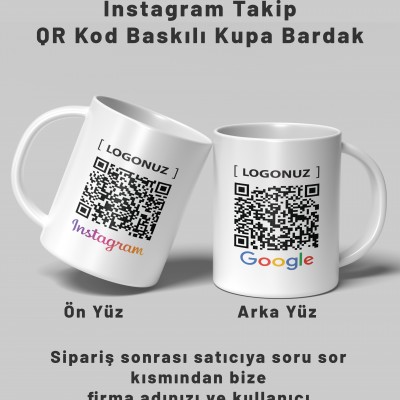 Google Yorum ve Instagram Takip QR Kod Baskılı Kupa Bardak