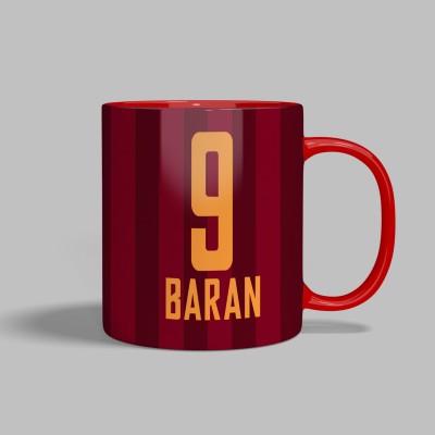 Sarı Kırmızı Kupa Bardak Baskı - Adınıza Özel - İçi ve Kulbu Kırmızı