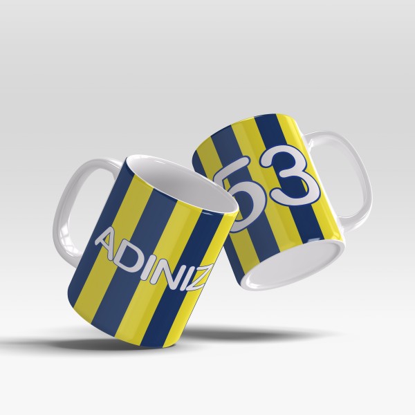 Sarı Lacivert Kupa Bardak Baskı - Adınıza Özel