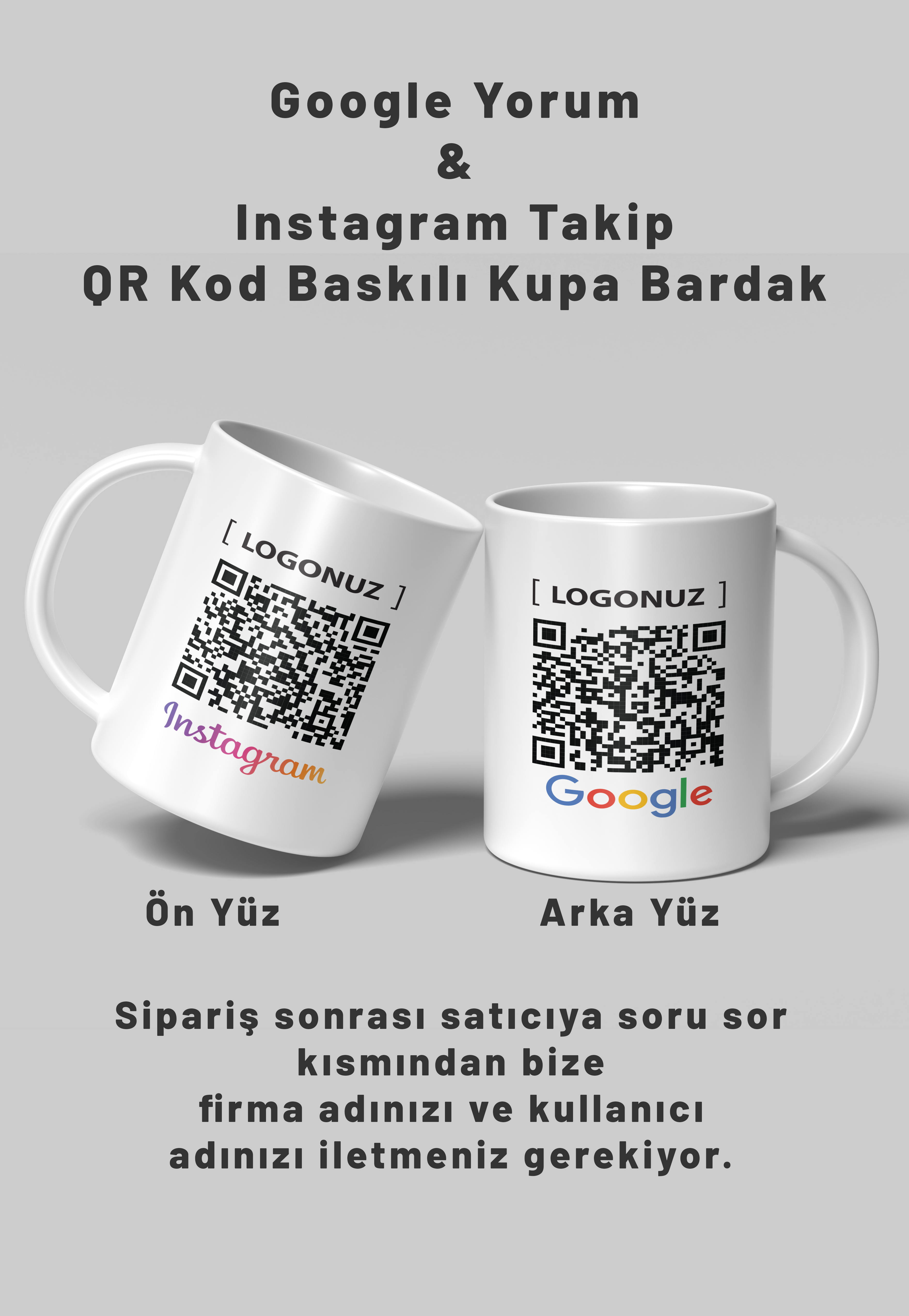 Google Yorum ve Instagram Takip QR Kod Baskılı Kupa Bardak